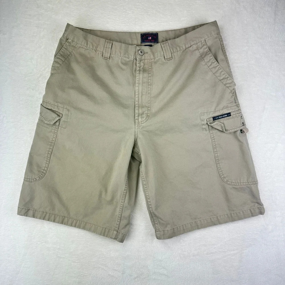 US Polo Assn Cargo Shorts Mens 38 Tan Khaki Relaxed Fit Cotton Twill Utility